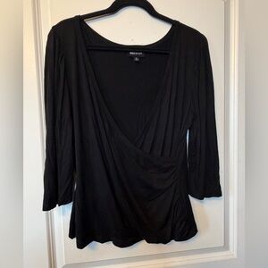 Metrostyle XL Classic Black Jersey Knit Faux Wrap Blouse